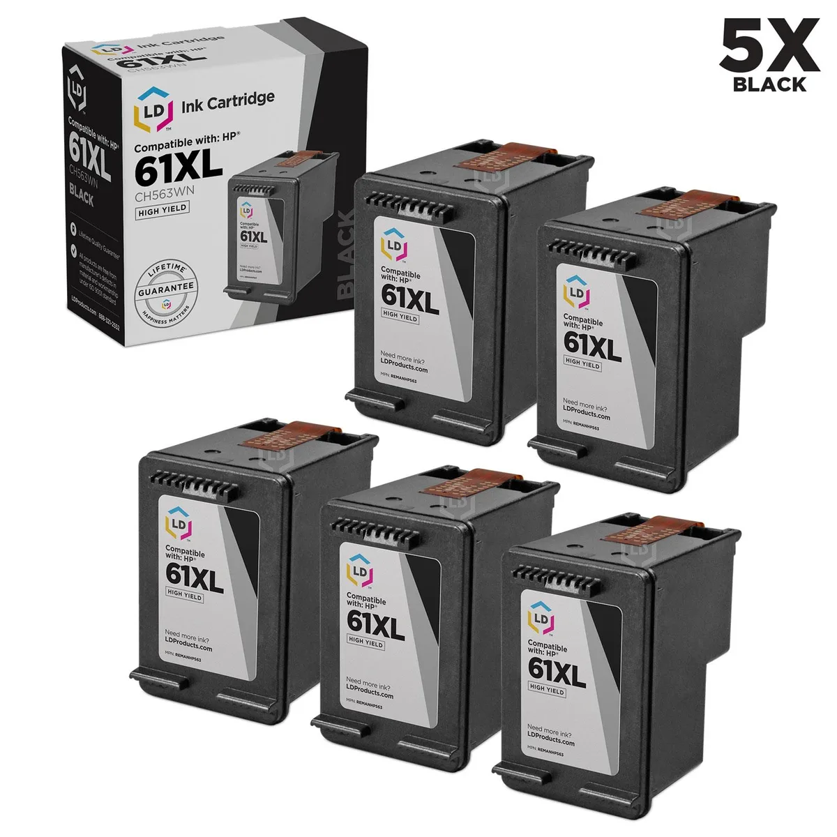 LD Products LD Products HP 61XL High-Yield Black Ink Cartridge 5 Pack — product photo