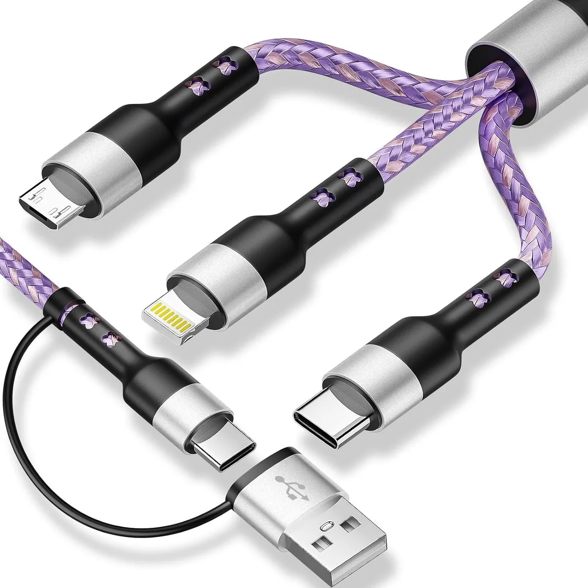 Mobee Mobee 3-in-2 Multi Charging Cable USB-C Lightning Micro USB 5FT iPhone 11-17 Android 40000 cycles — product photo