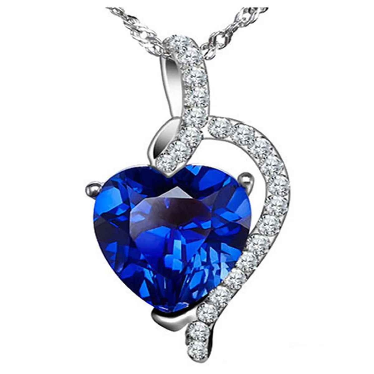 Mabella Fashion Mabella Fashion 925 Sterling Silver Blue Sapphire Heart Pendant Necklace 18 in — product photo