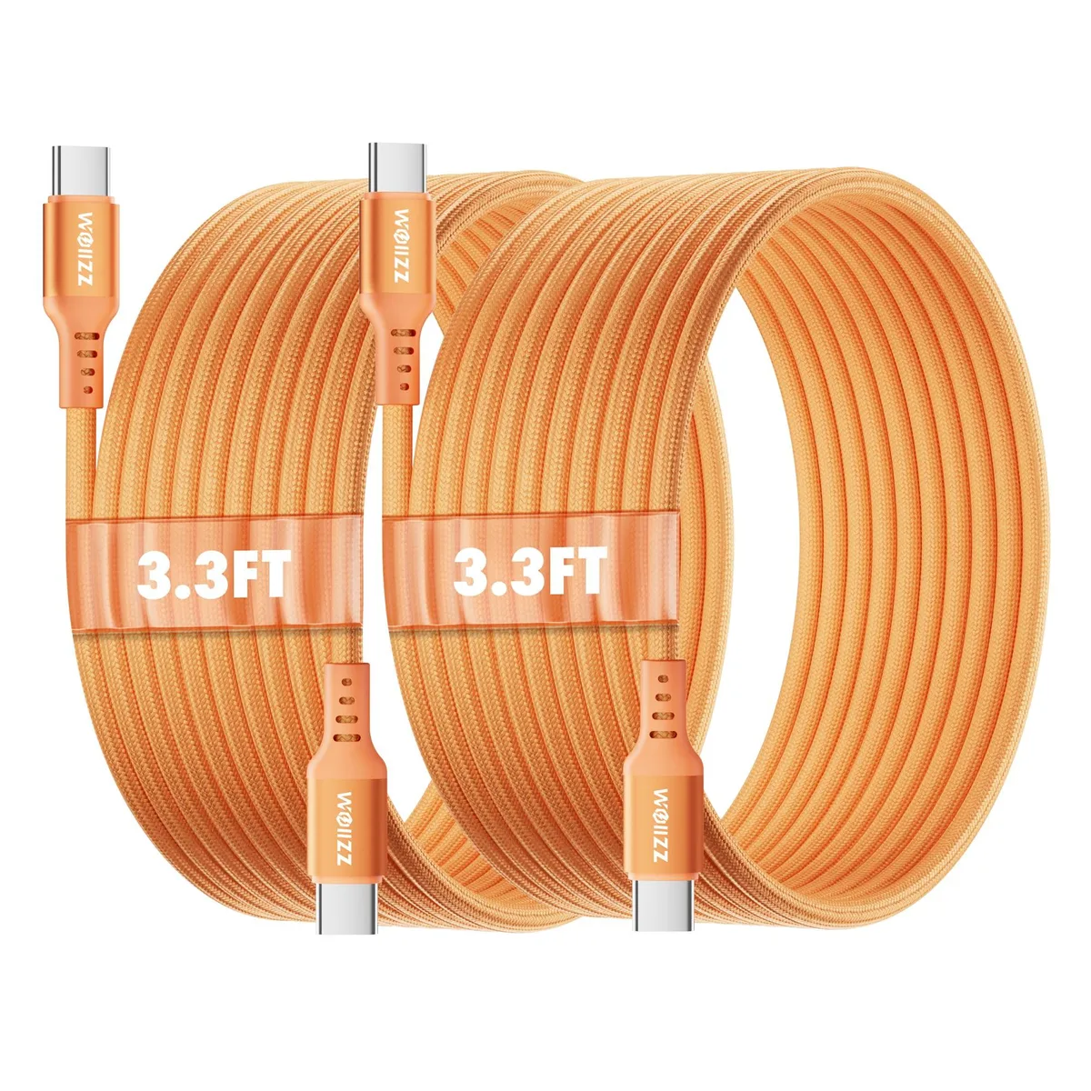 Two braided USB-C to USB-C cables, 3.3 ft each, aluminium plugs