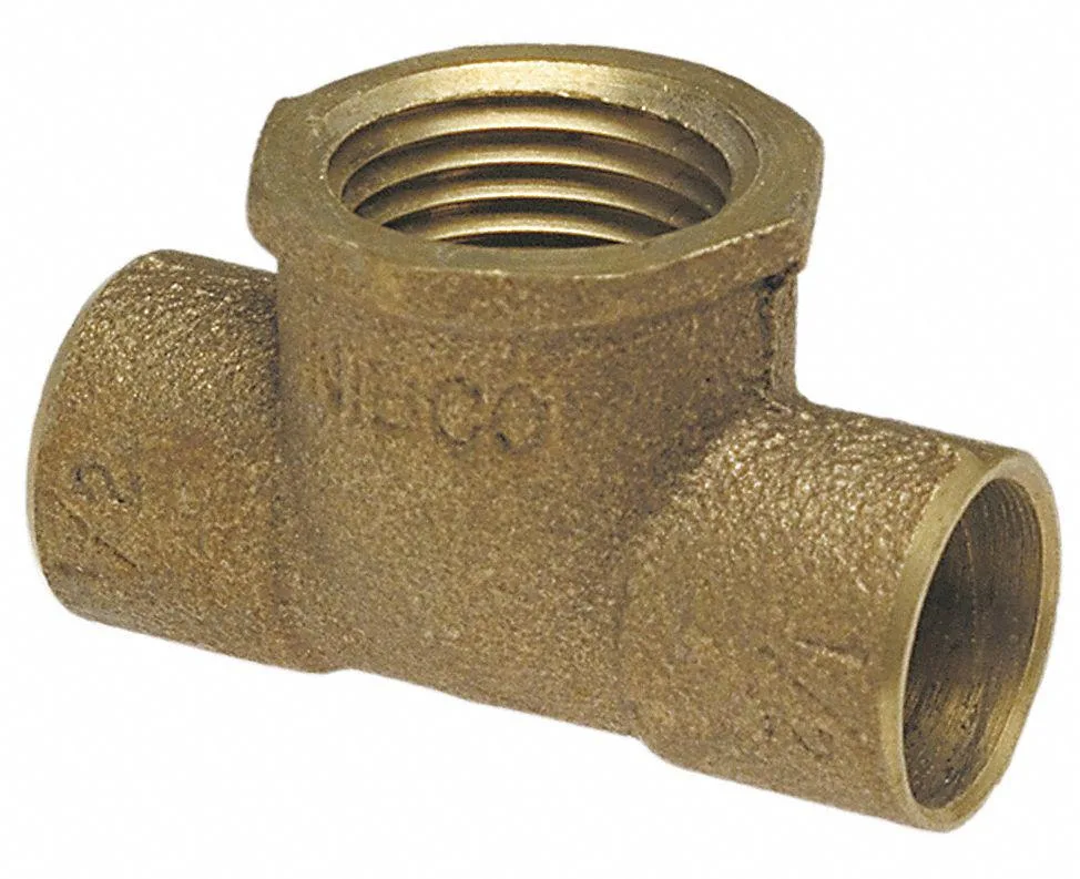 Bronze sweat tee with two 1/2 inch cups and a 3/4 inch FNPT branch