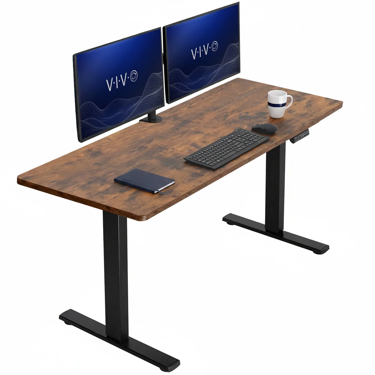 VIVO VIVO Electric Stand-Up Desk 60 x 24 Vintage Brown Black Frame — product photo