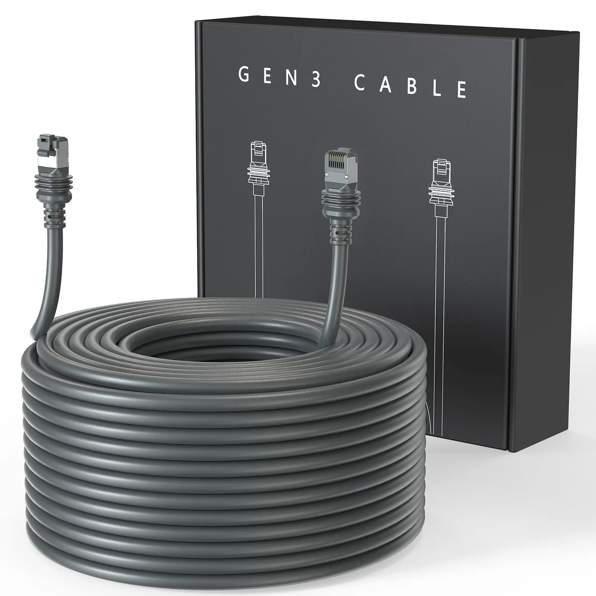 Grey Cat 6 Ethernet cable 100FT with RJ45 connectors waterproof finish