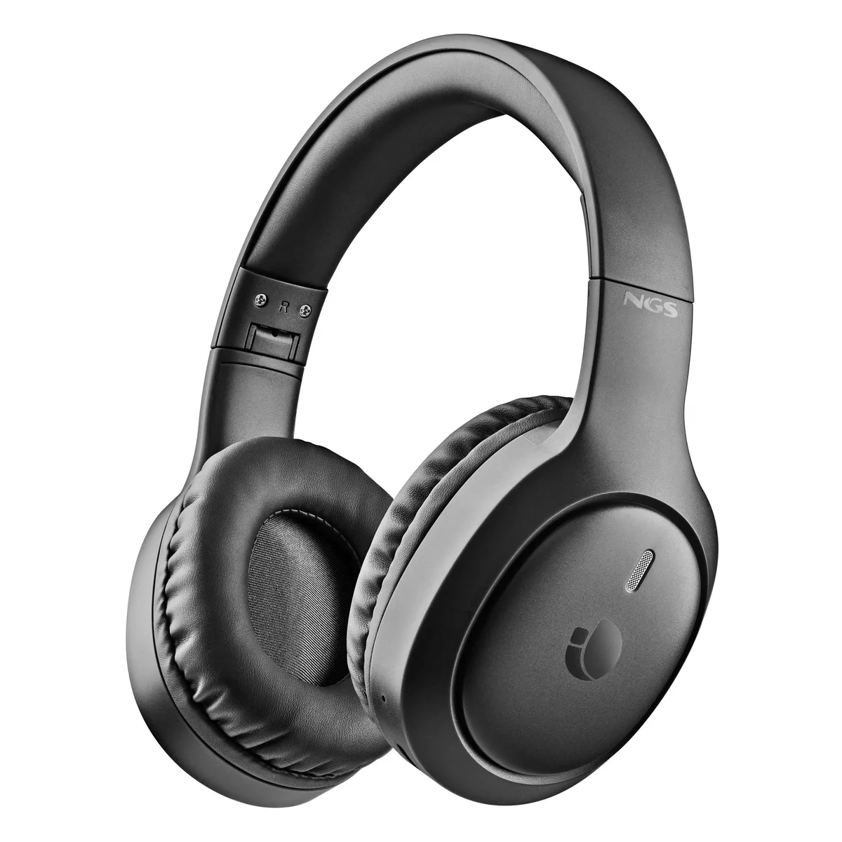 Black over-ear wireless headphones with padded ear cups and headband