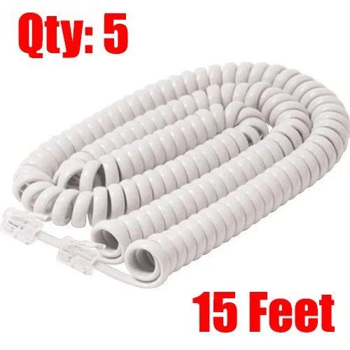 iMBAPrice iMBAPrice 5 Pack White RJ22 Coiled Handset Cord 15 ft — product photo