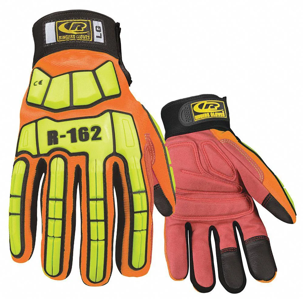 Pair of orange XS impact gloves with padded palms and mesh backs