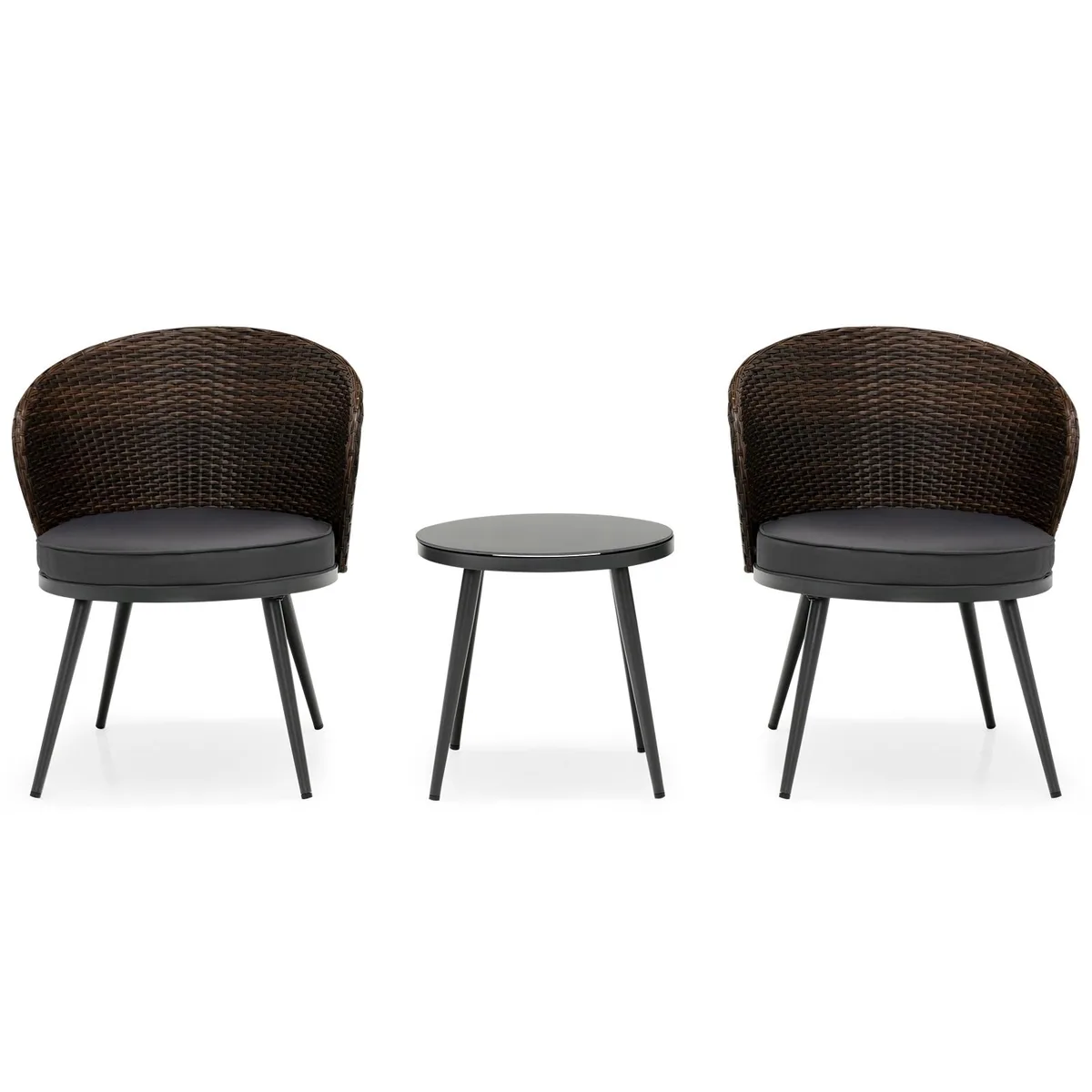 SlickBlue SlickBlue 3-Piece Rattan Bistro Set Brown 2 Cushions Glass Table — product photo