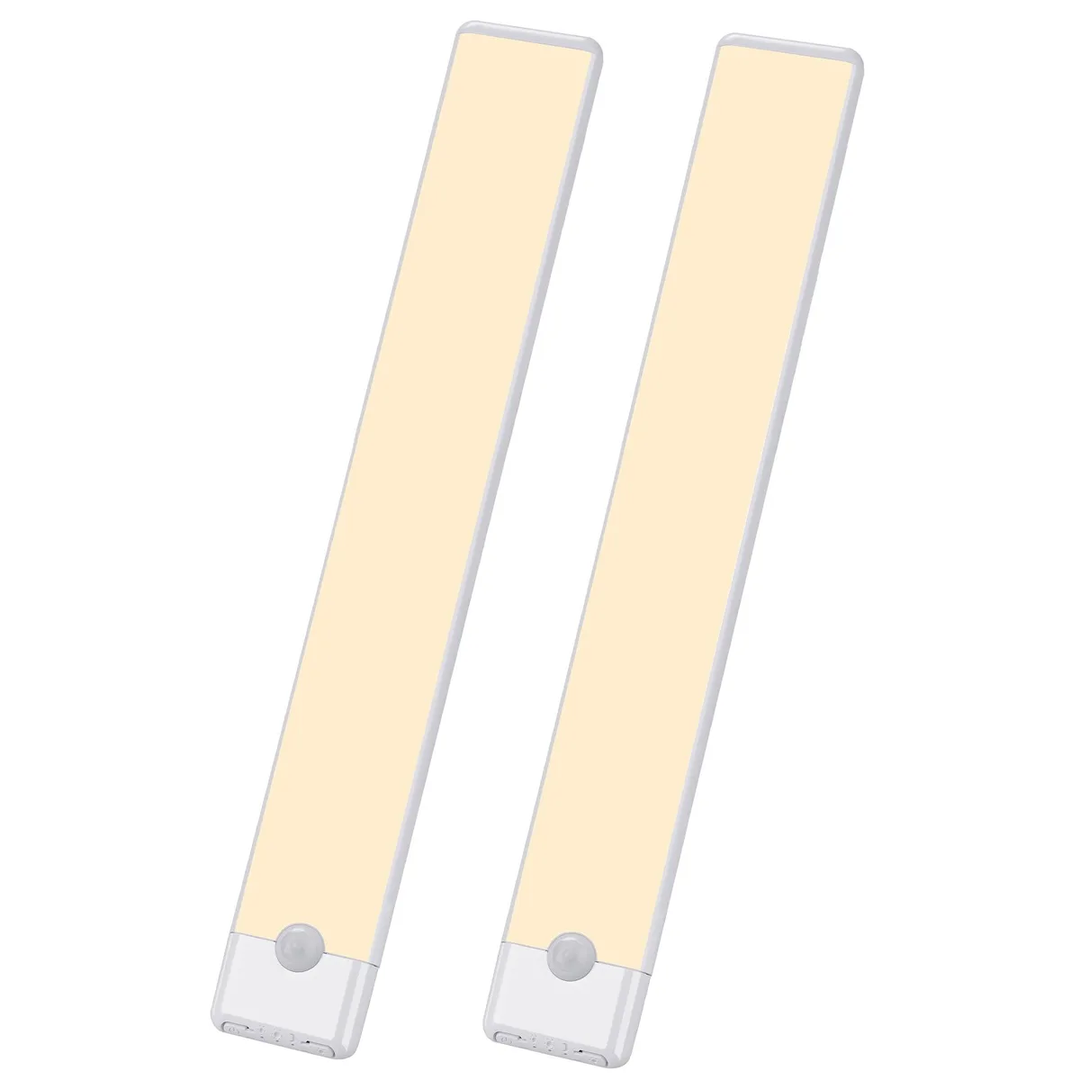 Two white 12-inch aluminum LED bars with adhesive metal strips and USB-C cables