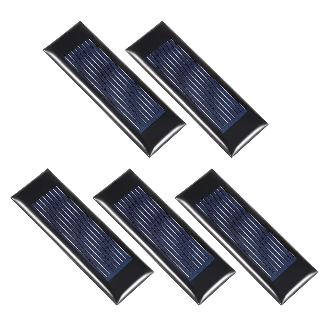 Five small blue polysilicon solar panels, each 53 by 18 millimetres, 2.5 millimetres thick
