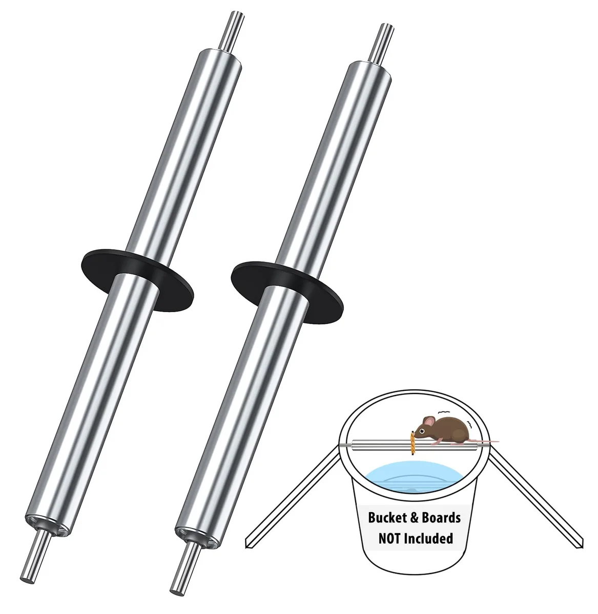Two beige plastic rolling-log traps on a bucket rim