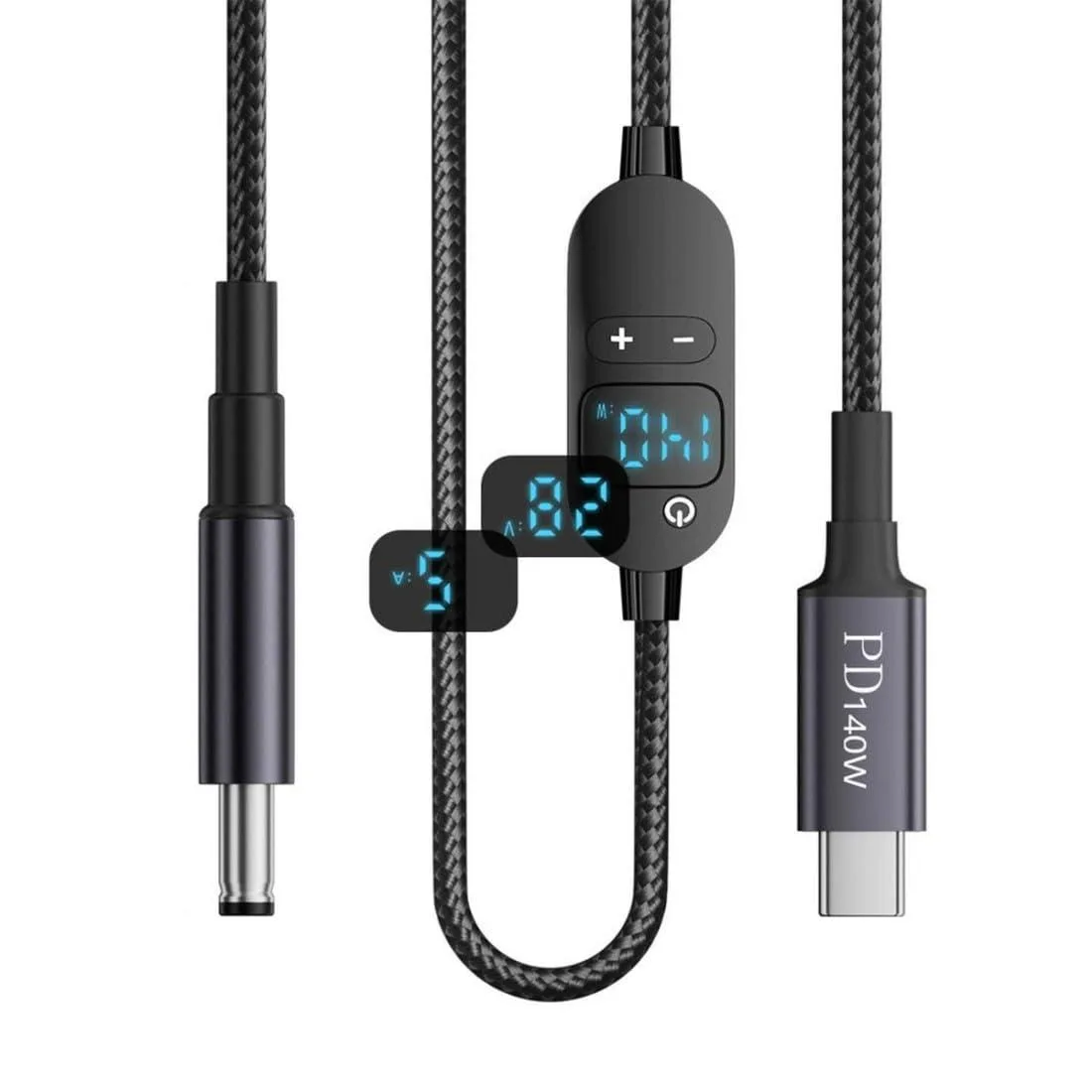 LORDWORLD LORDWORLD USB-C to DC 5.5×2.5 mm PD 140 W Cable 4.92 ft with Digital Display — product photo