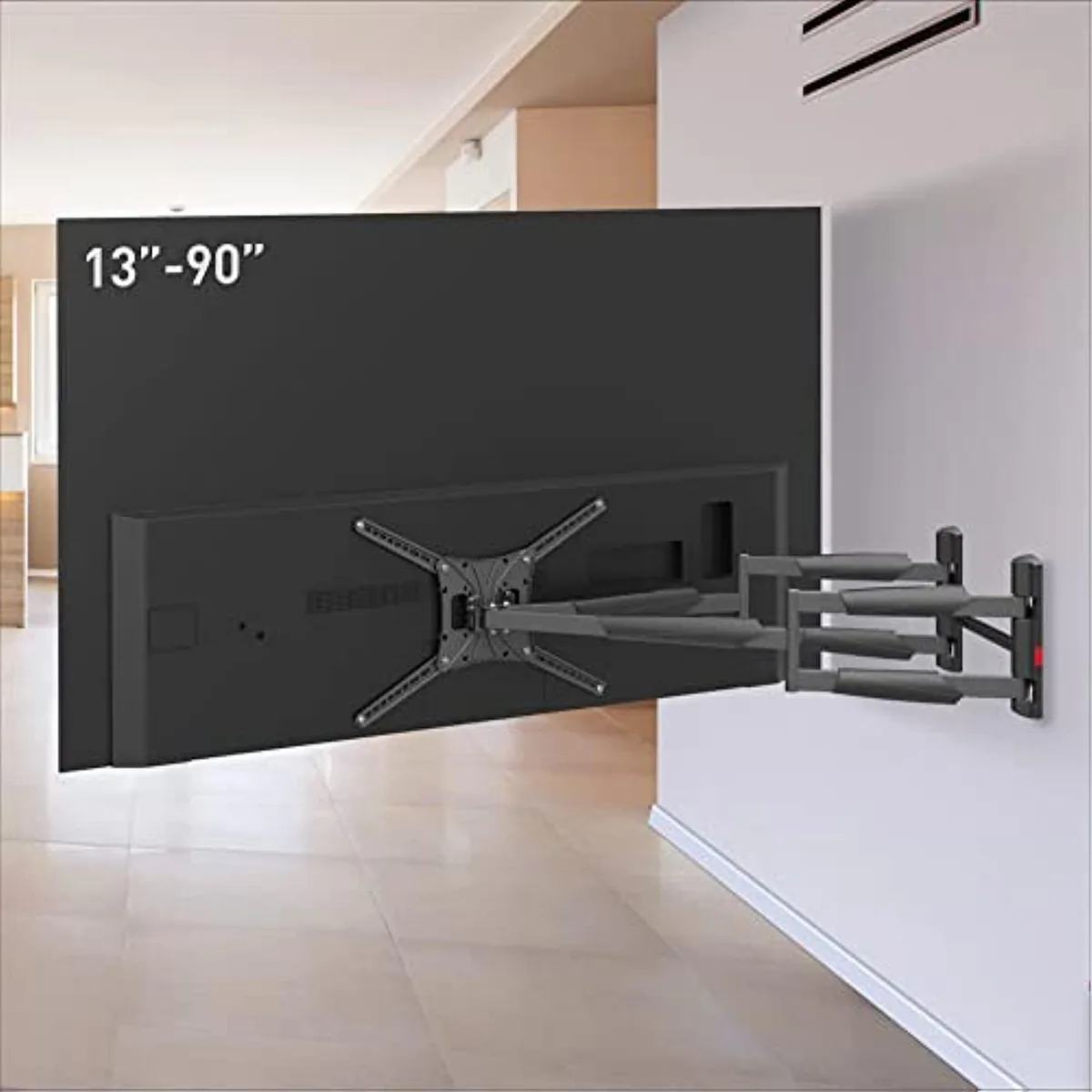 Black 41 inch dual arm full motion TV wall mount with articulating joints and flat back plate
