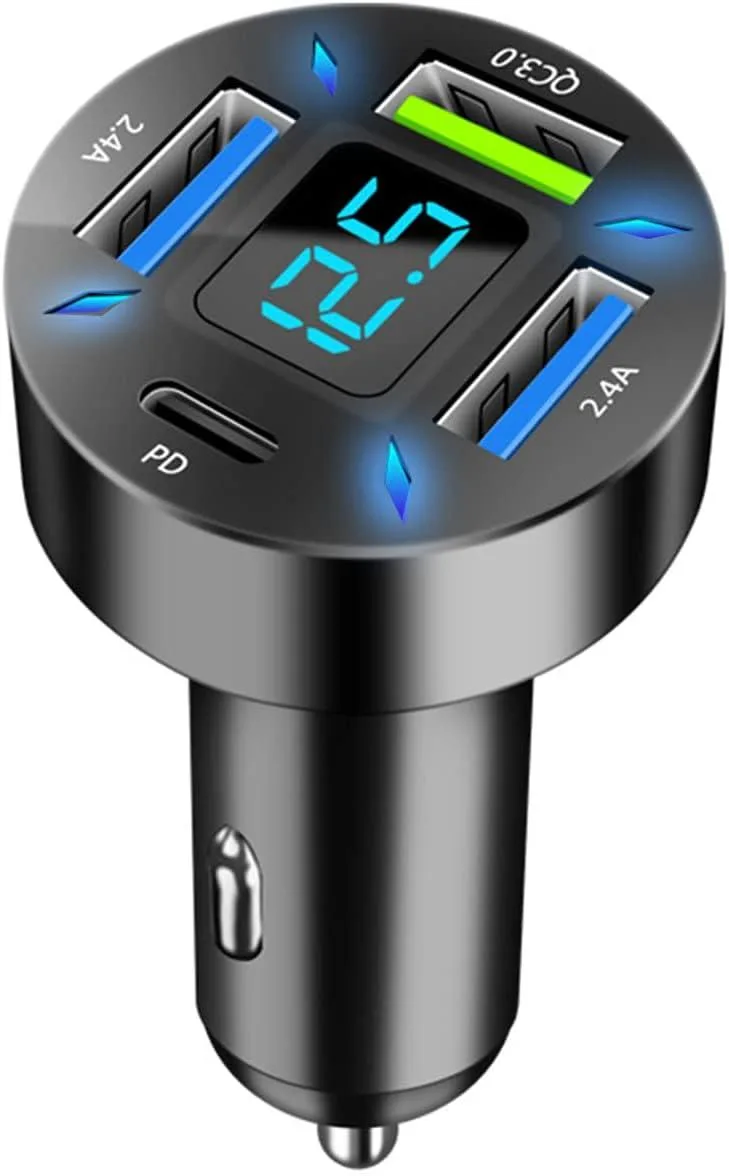 RUOCLRIS RUOCLRIS 4-Port Car Charger 50W PD 20W QC3.0 18W USB 2.4A LED Voltmeter — product photo
