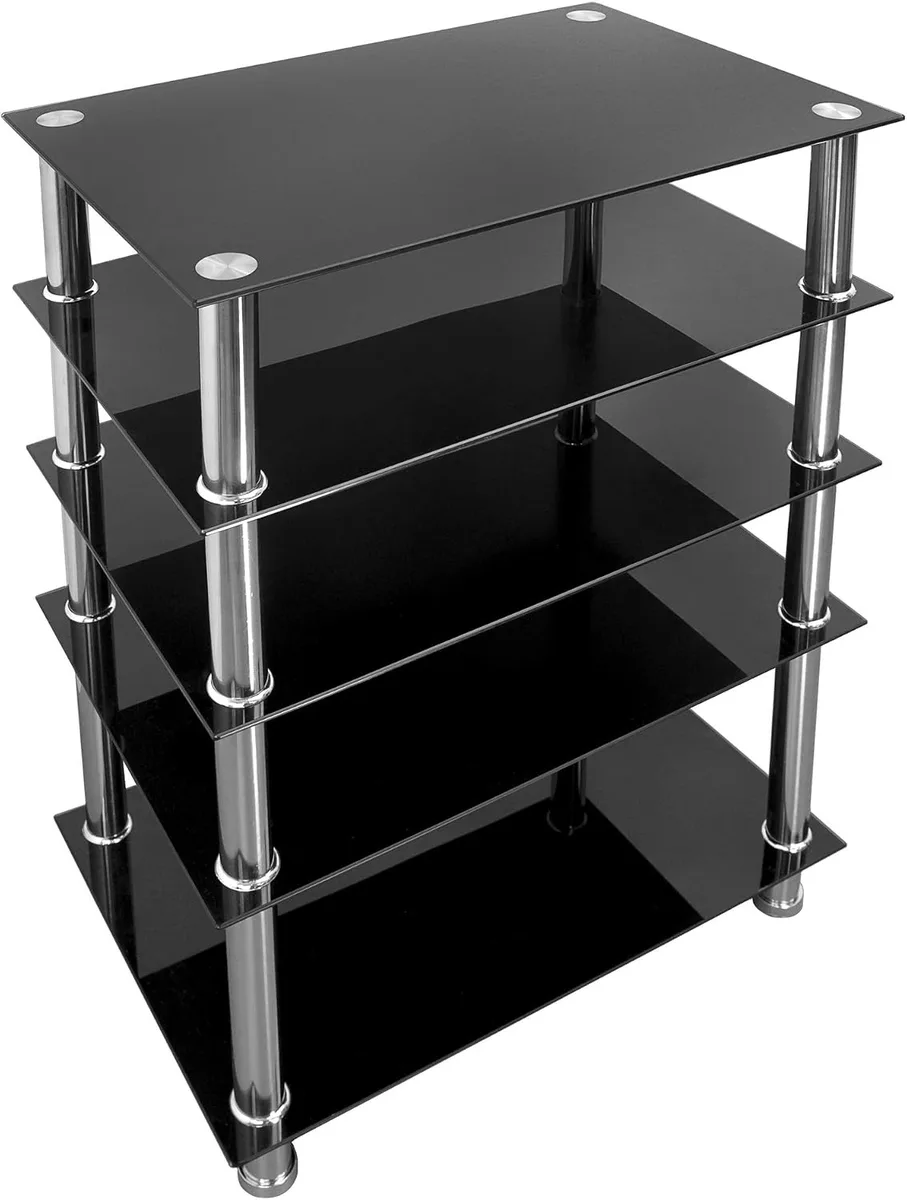 Mount-It Mount-It MI-8671 Tempered Glass AV Stand 5 Shelves 220 lbs Black Chrome — product photo