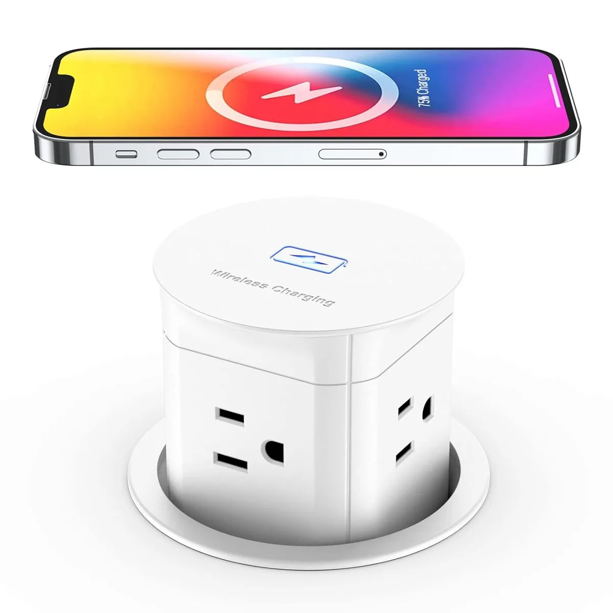 BFKK BFKK Pop-Up Power Adapter 15W Wireless 4 Outlets 15A 3.15in White — product photo