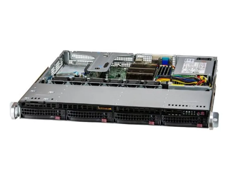 Silver 1U rack server chassis with front drive bays and ventilation grille