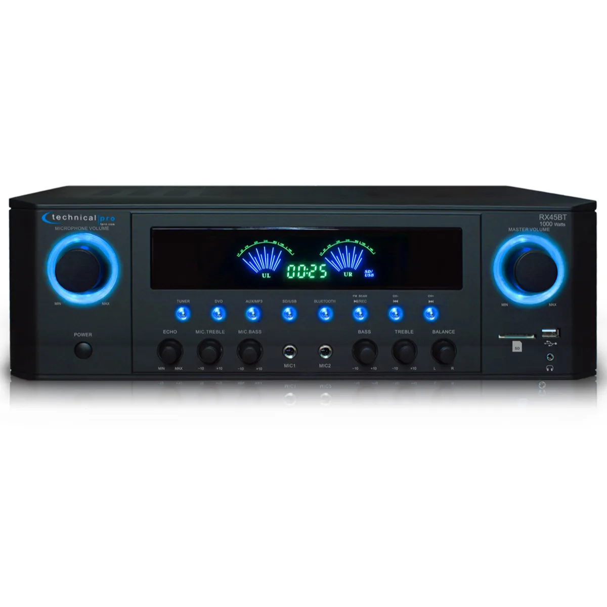 Technical Pro Technical Pro 1000W Receiver Bluetooth USB SD Dual Mic Recorder Remote — product photo