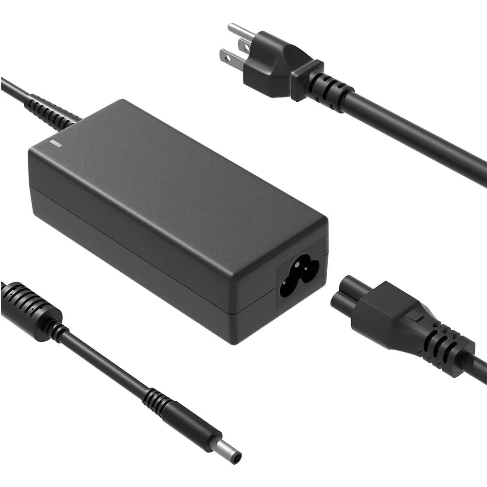 Black rectangular power brick with 4.5mm barrel connector and detachable mains lead