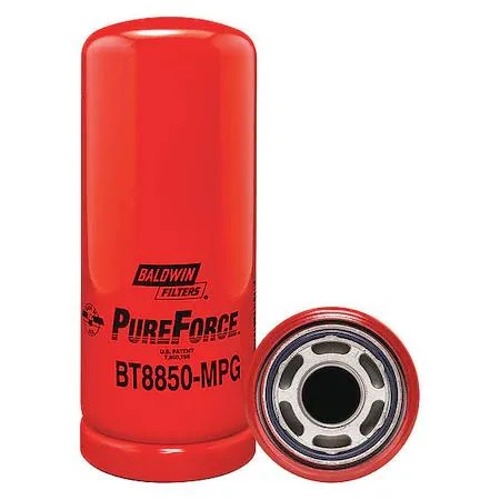 Silver cylindrical spin-on hydraulic filter with threaded base and attached gasket