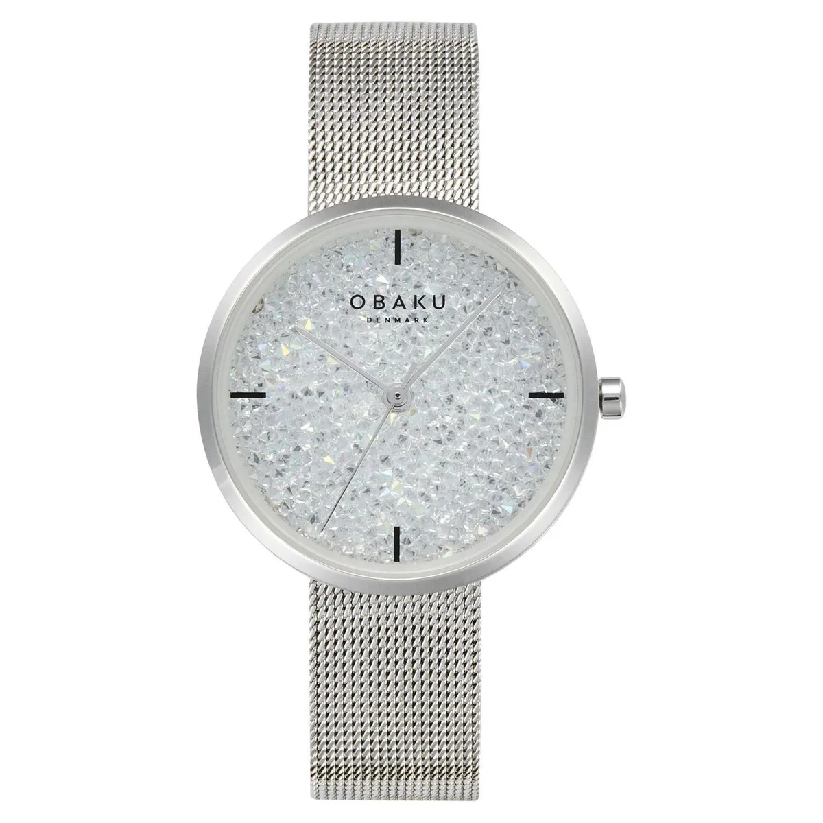 Obaku stainless-steel watch with white dial and matching bracelet