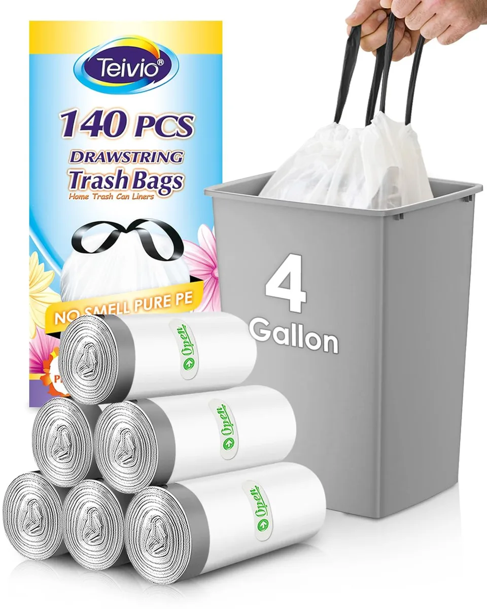  Teivio 140-4Gallon-White 140 Count 4 Gallon Garbage Bags White — product photo