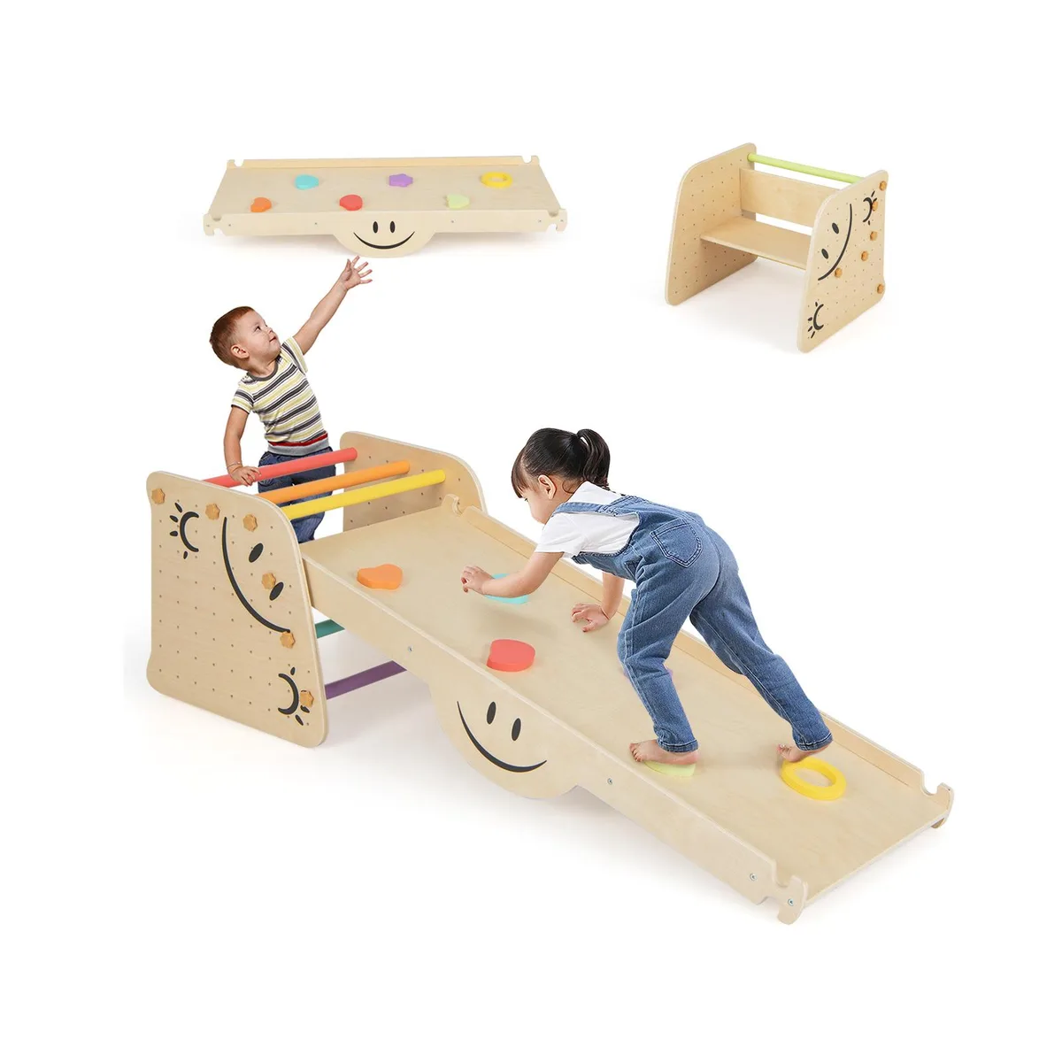 SlickBlue SlickBlue Wooden Climbing Triangle Set with Seesaw Multicolor — product photo