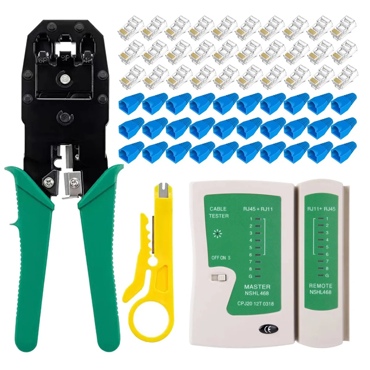 WEETOTUNG RJ45 Crimp Tool Kit 30 Connectors & Covers — product photo