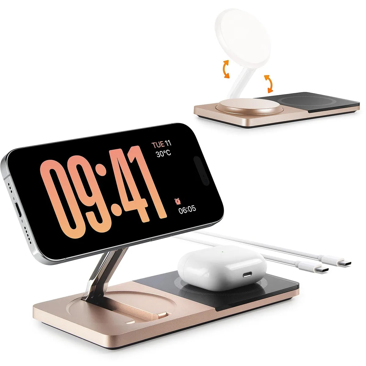  ZECHIN SAMBA Pad 2-in-1 MagSafe Charger Golden — product photo