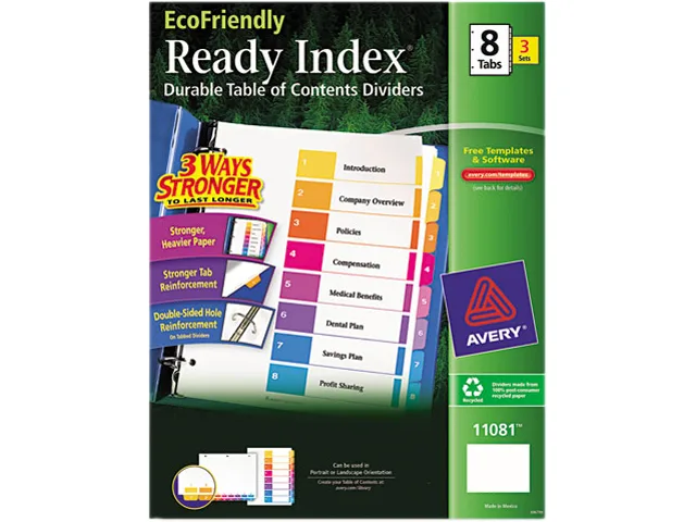 Avery Avery 11081 Index Dividers 3 Sets 8 Tabs Multicolor accessory — product photo