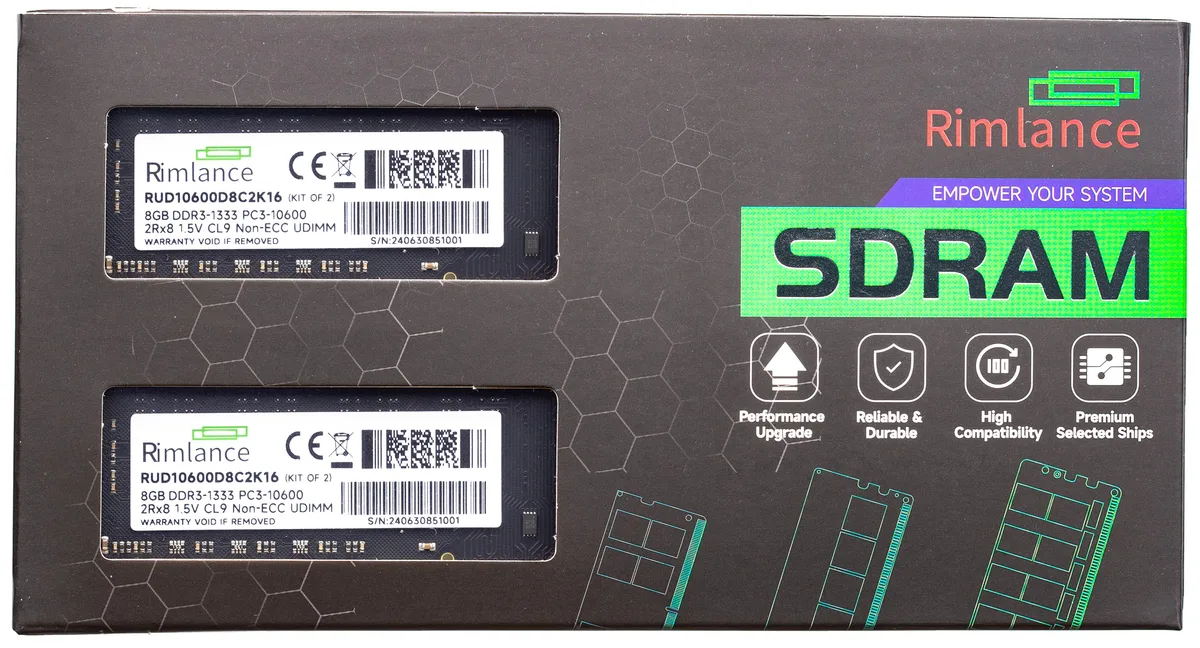 RIMLANCE RIMLANCE 16GB (2x8GB) DDR3 1333 PC3-10600 UDIMM 2RX8 — product photo