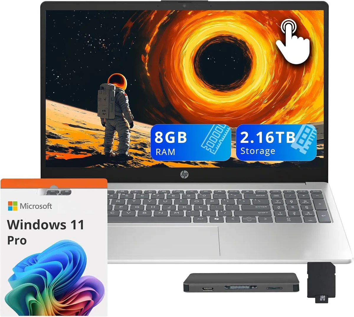 HP HP 15.6" FHD Touchscreen Business Laptop AMD Ryzen 5 7520U 8GB LPDDR5 2.16TB Storage Silver — product photo