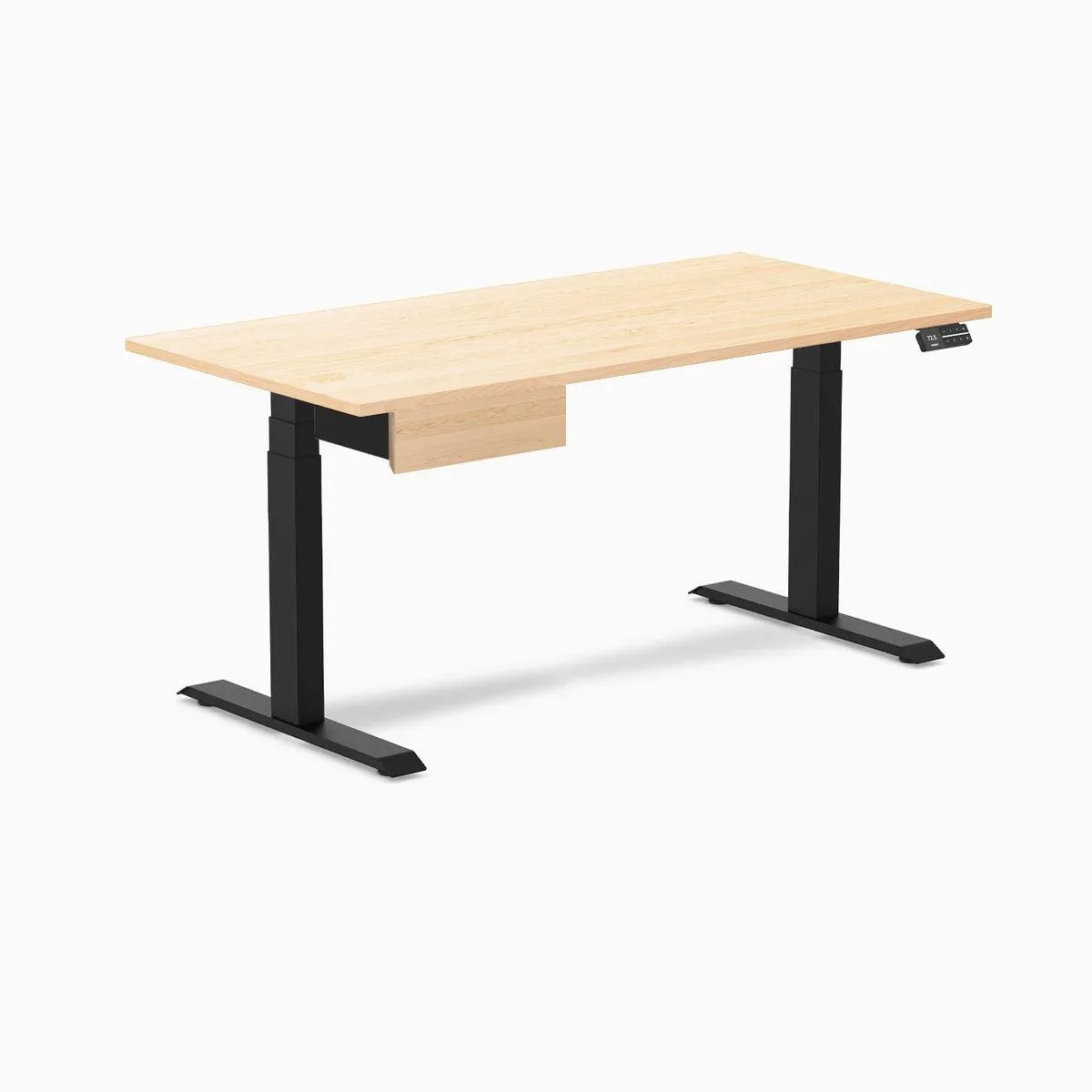 Desky Desky Dual Hardwood Standing Desk With Drawer Maple 60 x 30 in Matte Black — product photo