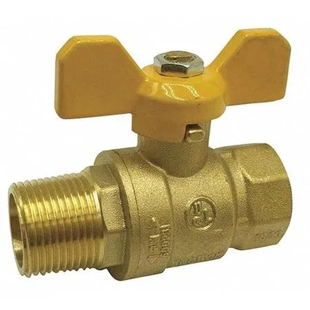 Brass inline ball valve, tee handle, 3/4 inch FNPT x MNPT connections