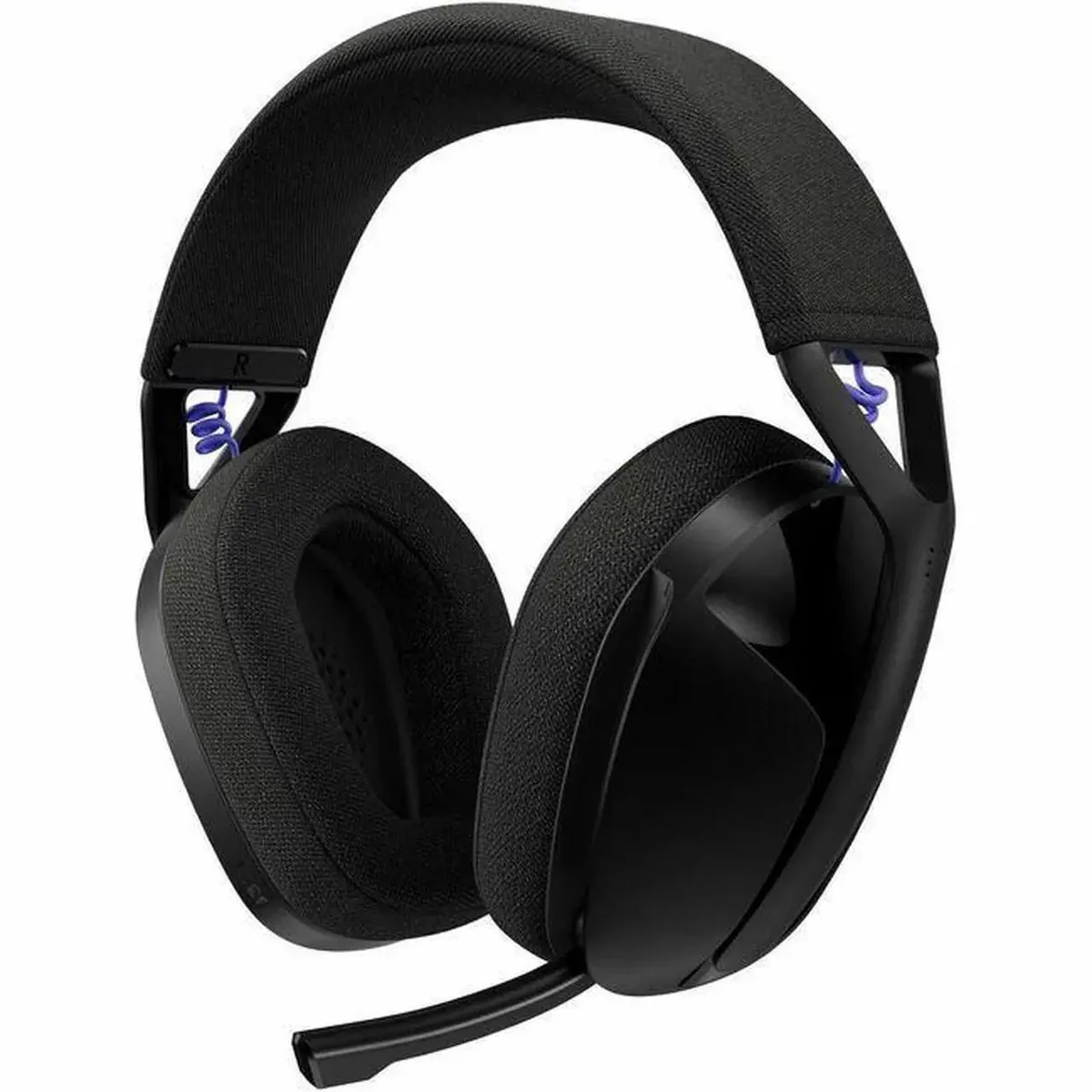 Black wireless gaming headset with flip-up boom mic, memory-foam ear cups and knit headband