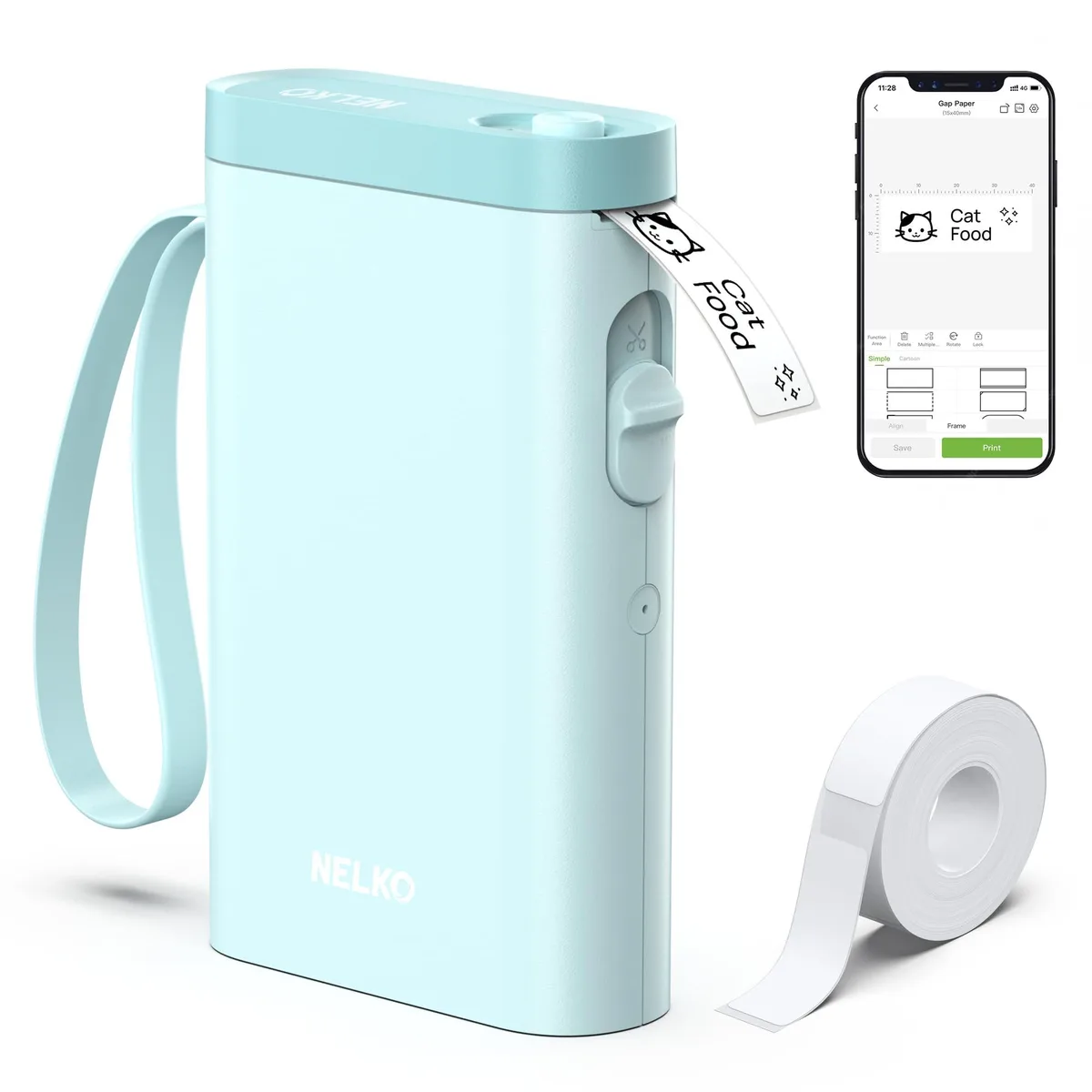 Cyan pocket-sized thermal label printer with Bluetooth