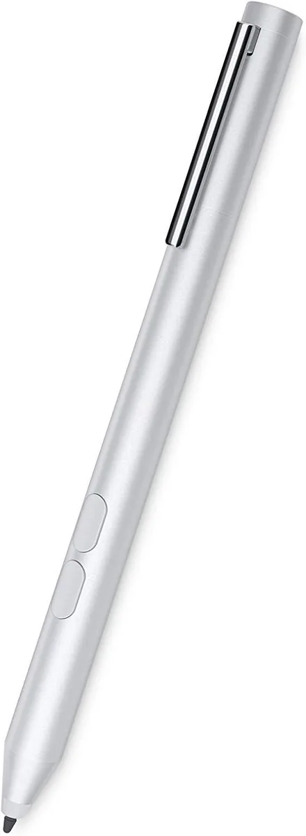 Silver stylus pen with barrel buttons and clip