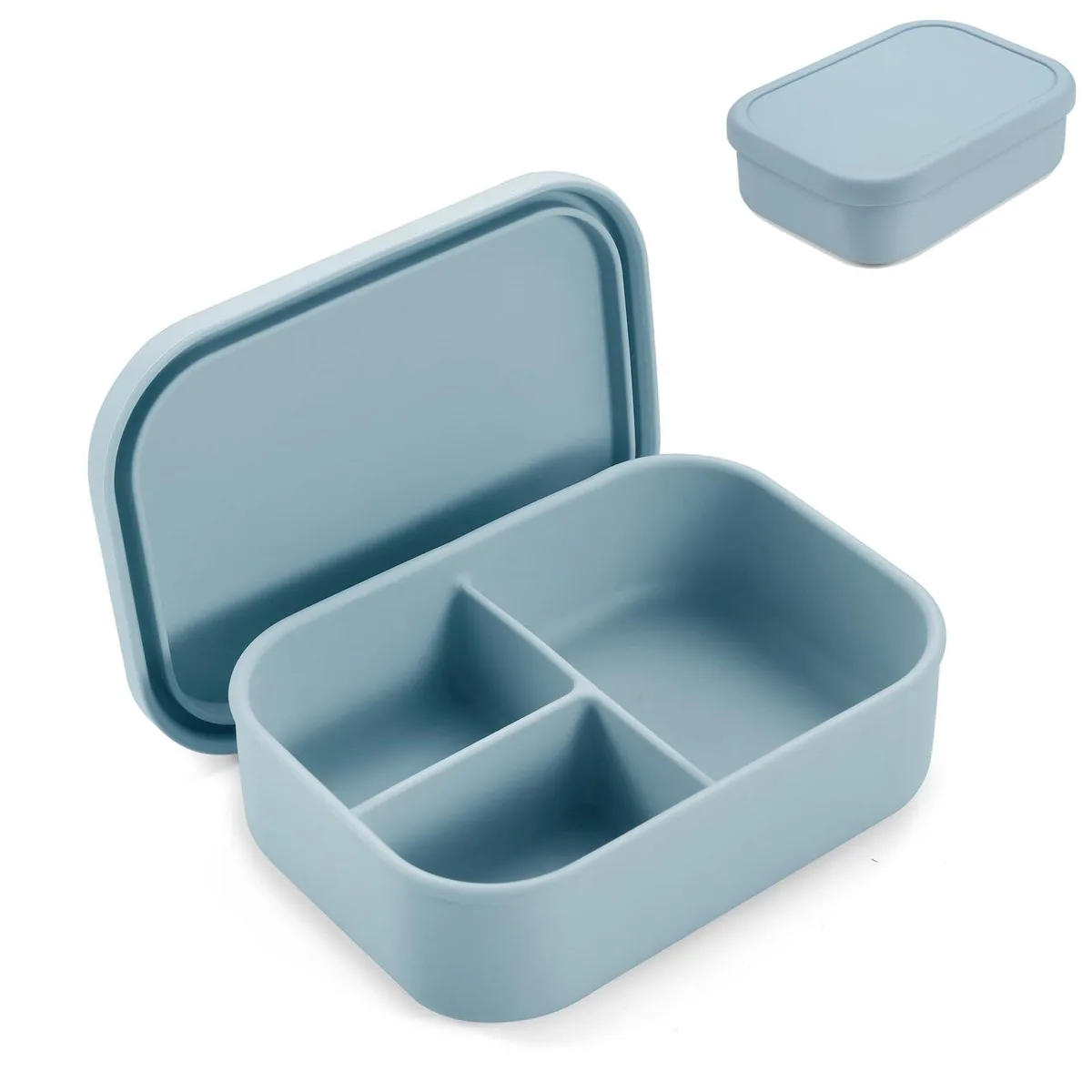 Red three-compartment silicone bento box with lid