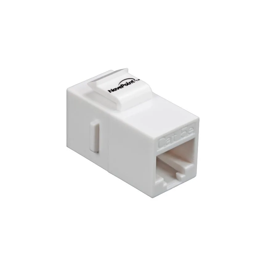 White rectangular keystone coupler with gold RJ45 ports
