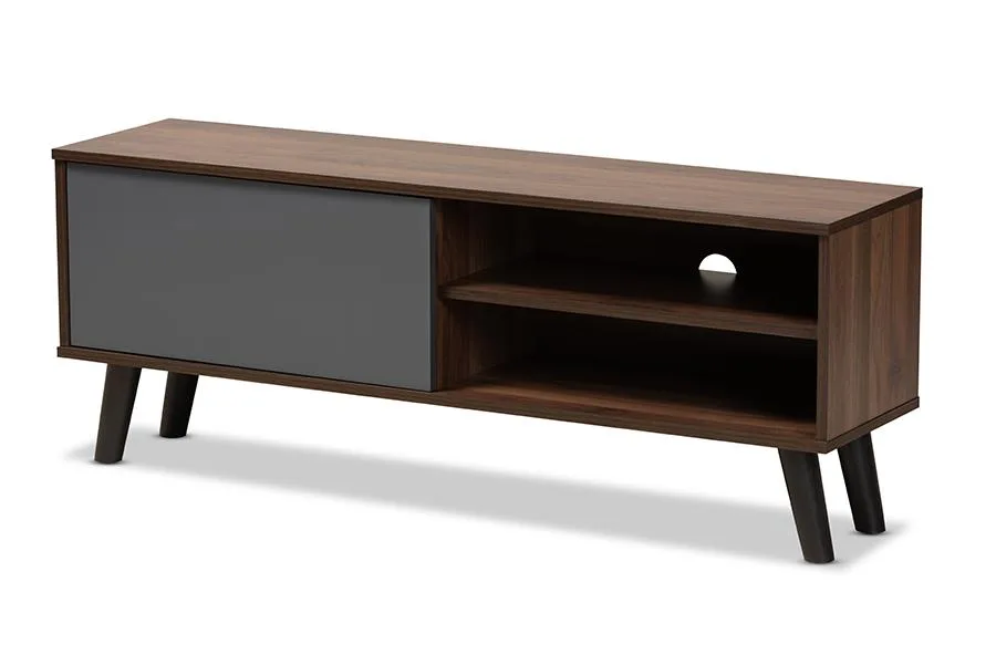 Baxton Studio Baxton Studio Mallory Two-Tone Walnut Brown Grey TV Stand — product photo