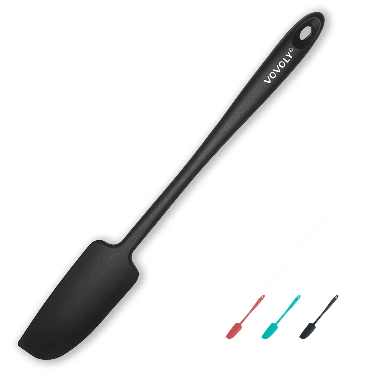 Two black silicone jar spatulas 11.2 in long with narrow rectangular heads