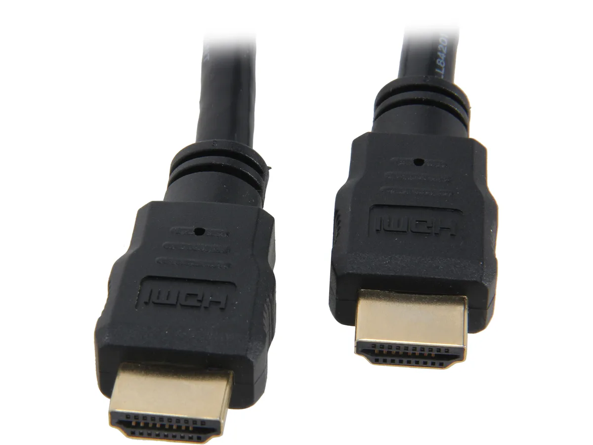 Black 15 ft HDMI 1.4 cable with gold-plated male connectors on both ends