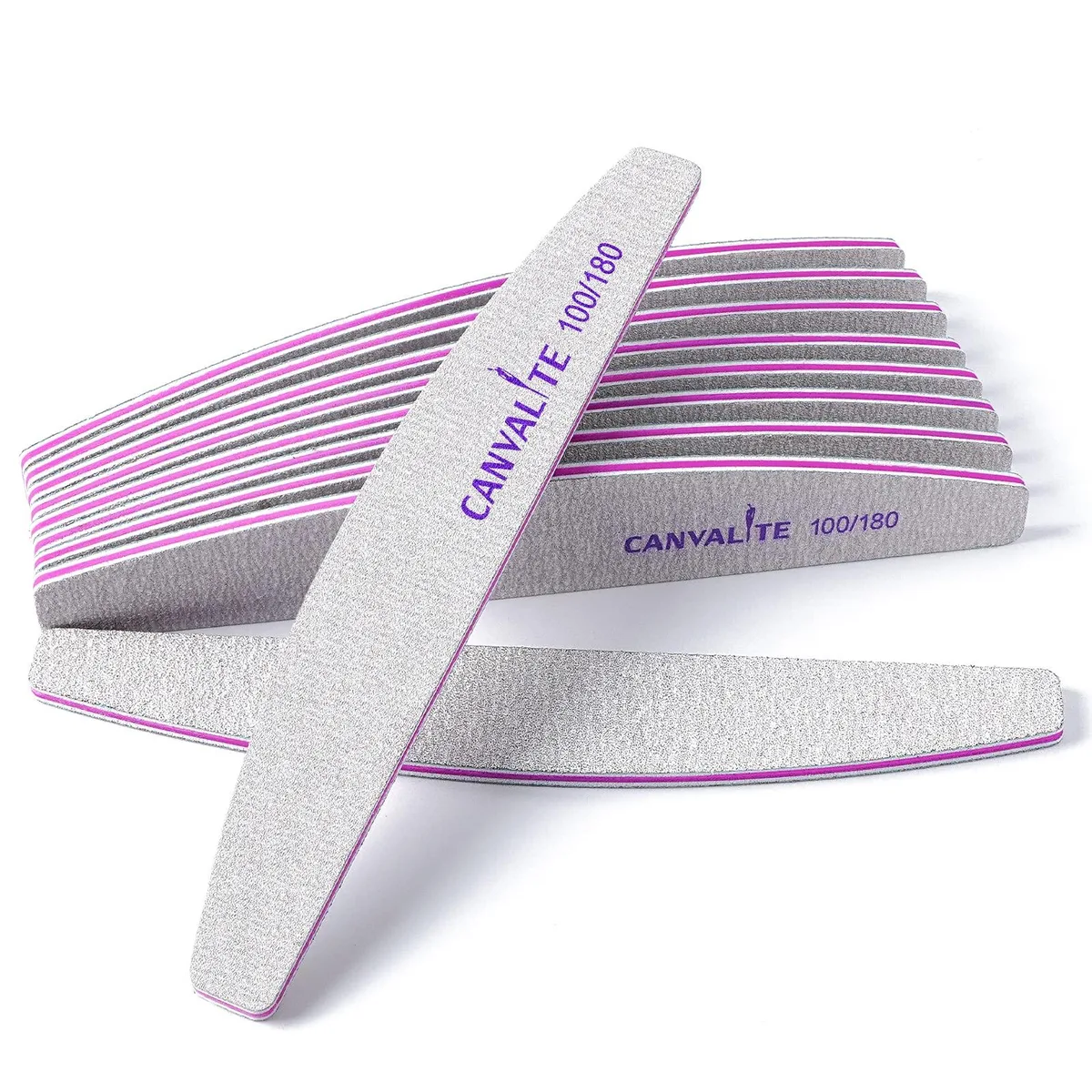  CANVALITE Half Moon Nail Files 100/180 Grit 10 Pack Purple — product photo