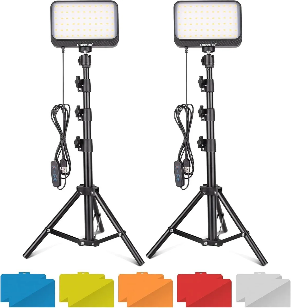  UBeesize TCB001 LED Video Light Kit 2-Pack with Tripod &amp; 5 Filters — product photo