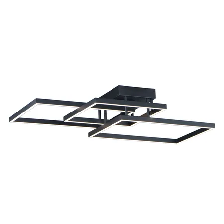 Black flush-mount light with layered geometric squares and white acrylic lens
