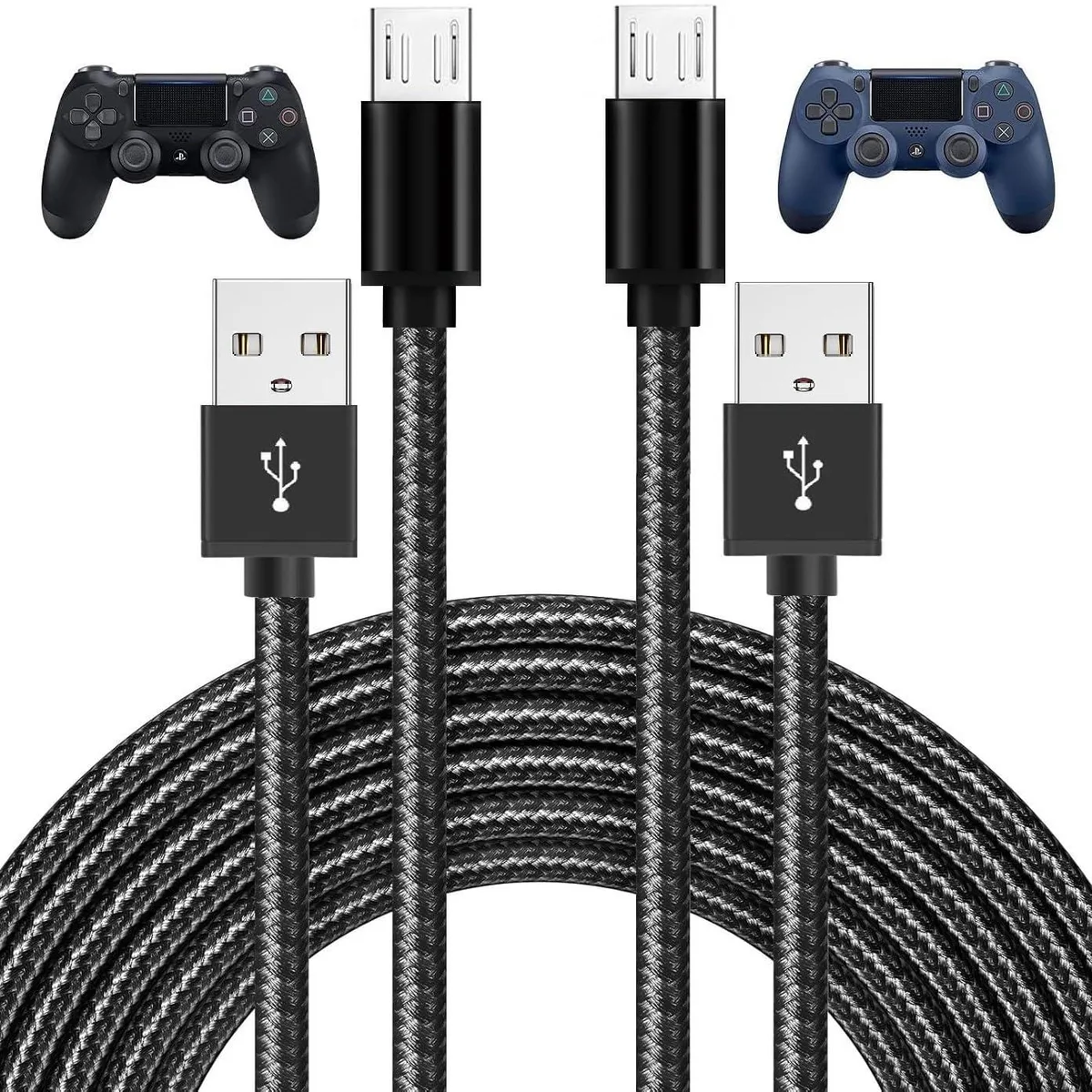 Two black braided Micro USB cables coiled together