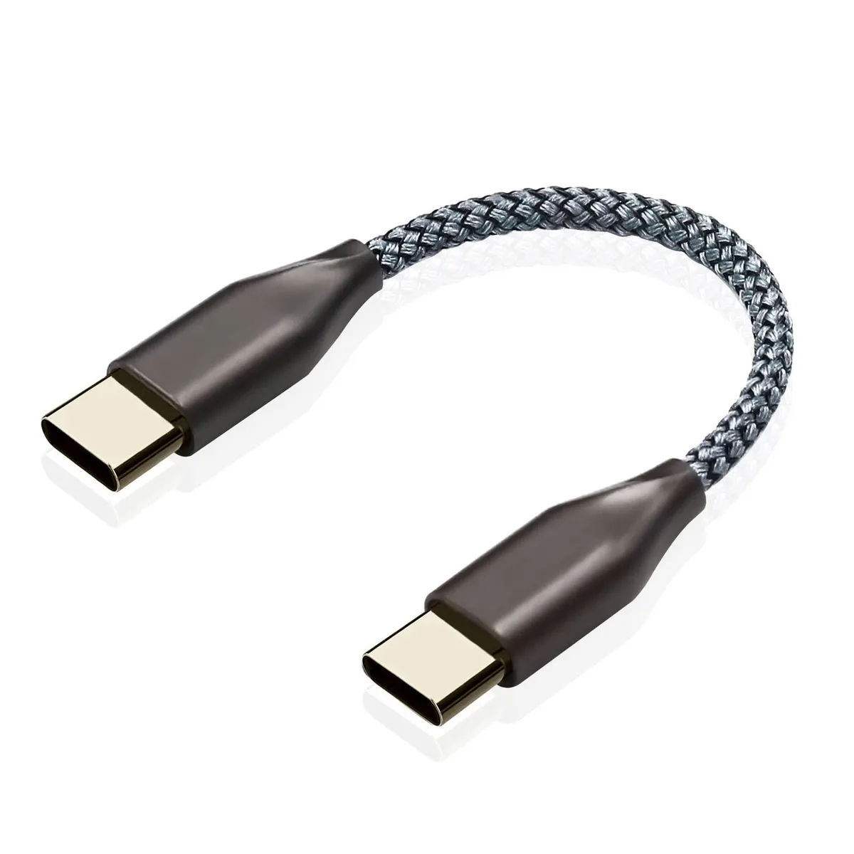 Short jade USB-C to USB-C DAC cable with silver connectors and braided sleeve