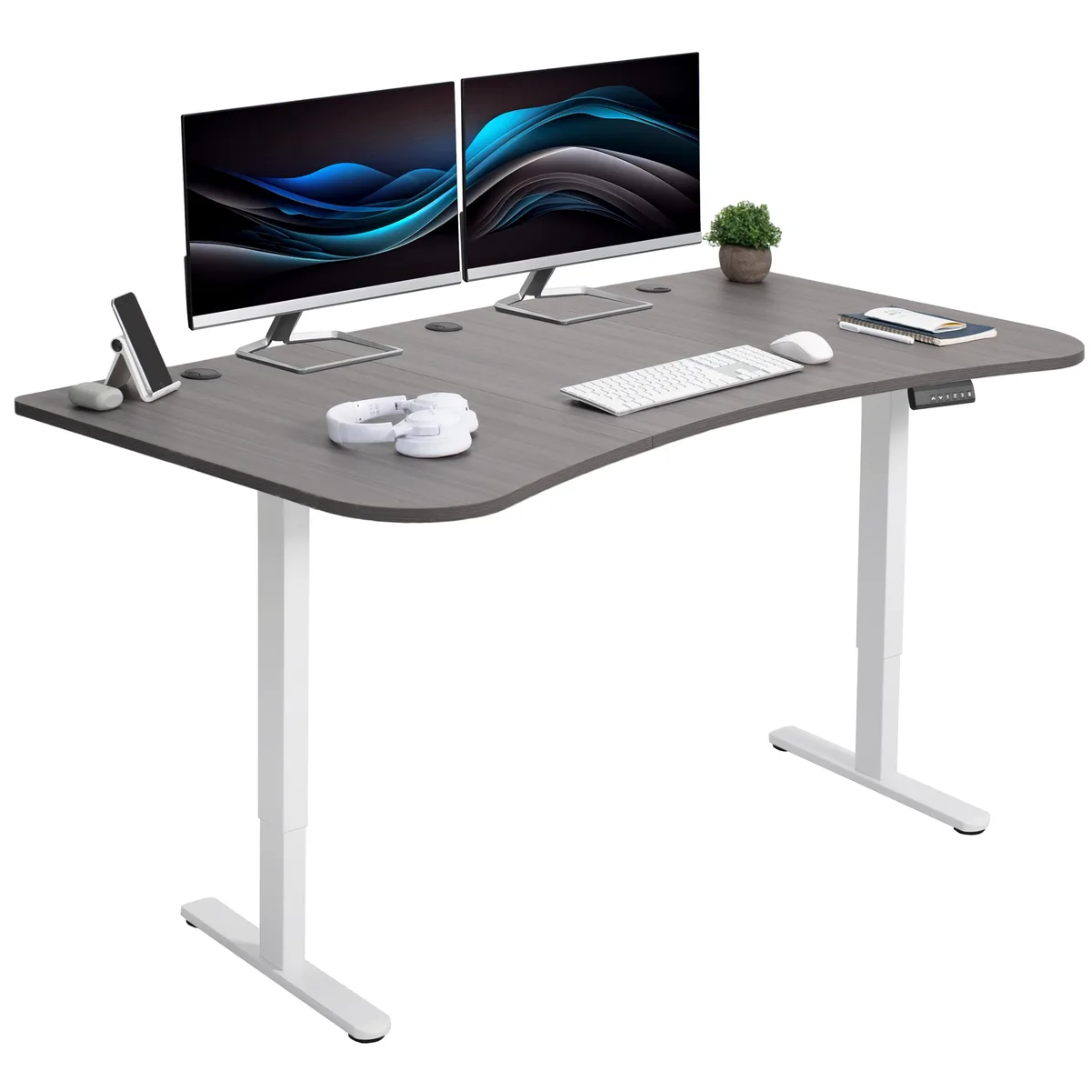 VIVO VIVO Electric 63 x 32 Stand Up Desk Dark Gray White Frame office furniture — product photo