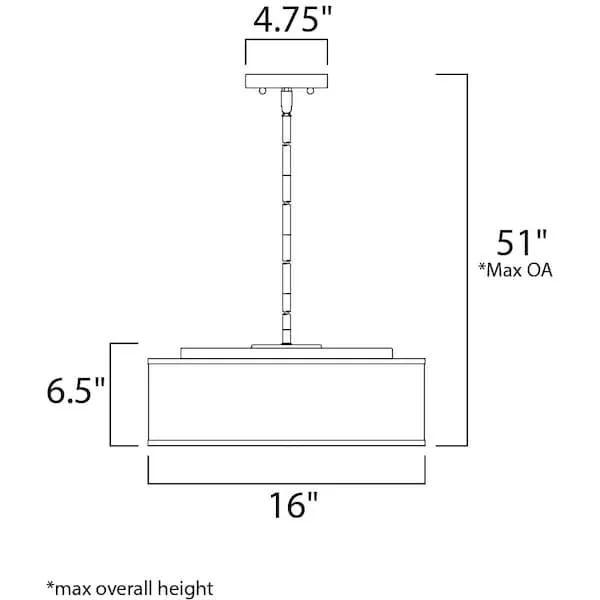 Three-light 16-inch satin nickel drum pendant with fabric shade and acrylic diffuser
