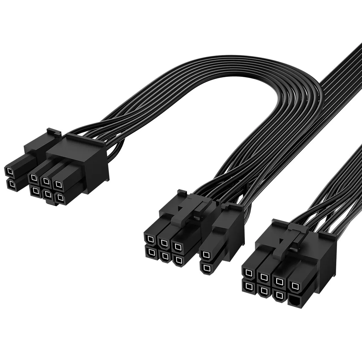 Black 60 cm cable with 8-pin male PSU end splitting to two 6+2-pin male GPU connectors