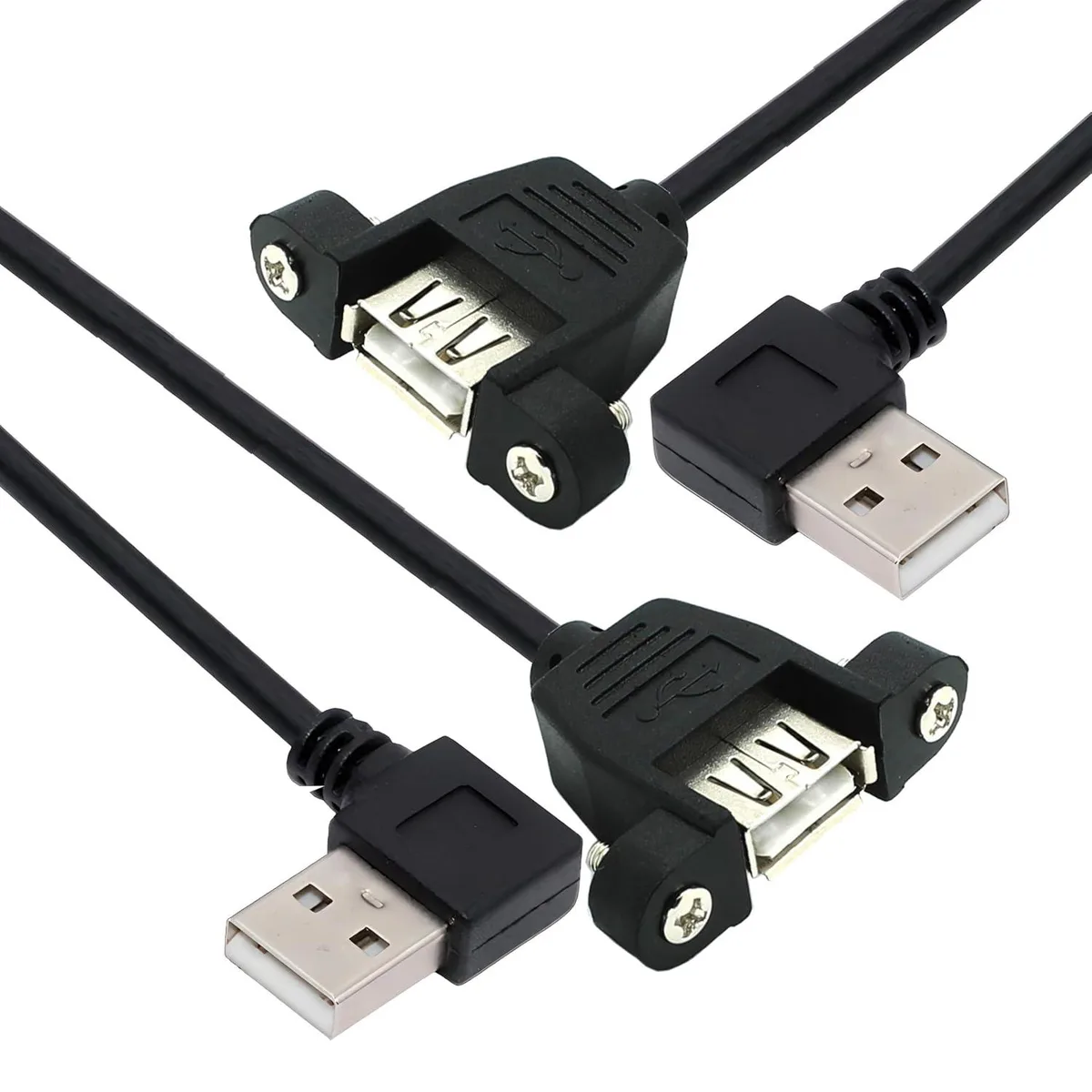Fervit Fervit USB 2.0 Type-A Male to Female Extension Cable Panel Mount 90° Left & Right Angled 20cm 2pcs — product photo